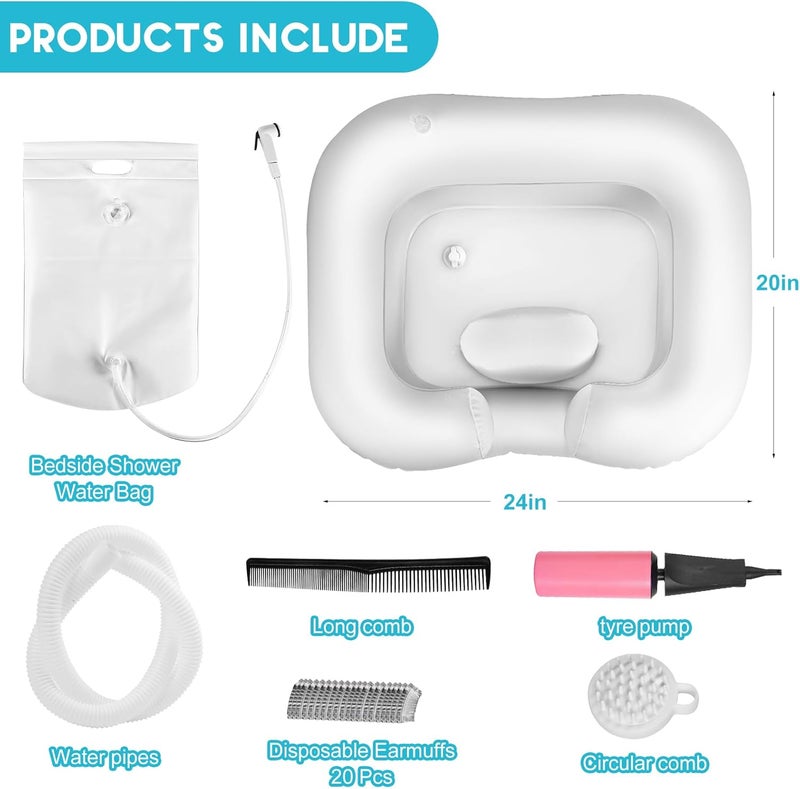 HYLCWTH Inflatable Shampoo Basin, Loc Detox Tub for Dreads, Shampoo Buddy Bowl for Bedridden, Disabled,Injured with 2.5 GL Portable Water Shower Bag（White） - Image 2